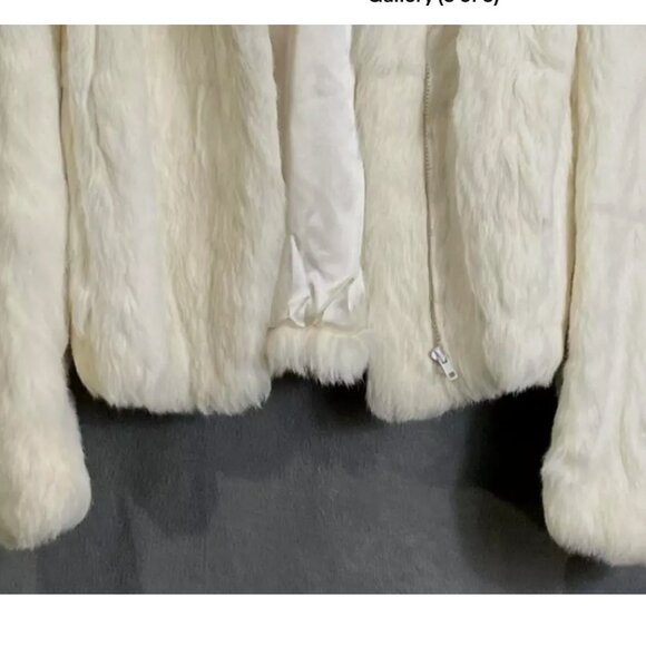 VTG Wilsons Mobwife Cropped Bleached Rabbit Fur Full Zip White Bomber Jacket M - Picture 3 of 9